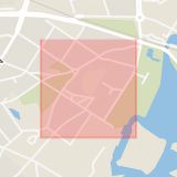 Karta som med röd fyrkant ramar in Västra Långgatan, Kalmar, Kalmar län