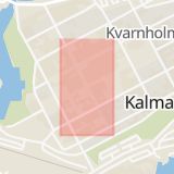 Karta som med röd fyrkant ramar in Norrliden, Kaggensgatan, Storgatan, Kalmar, Kalmar län