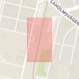 Karta som med röd fyrkant ramar in Halmstad, Snöstorpsvägen, Resecentrum, Bolmensgatan, Hallands län