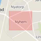 Karta som med röd fyrkant ramar in Nyhem, Halmstad, Varberg, Hallands län