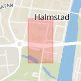 Karta som med röd fyrkant ramar in Halmstad, Migrationsverket, Hallands län