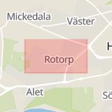 Karta som med röd fyrkant ramar in Rotorp, Halmstad, Hallands län