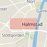 Karta som med röd fyrkant ramar in Halmstad, Brogatan, Stora Torg, Laholm, Årstidsvägen, Fredsgatan, Hallands län