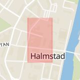 Karta som med röd fyrkant ramar in Guldfynd, Köpmansgatan, Halmstad, Hallands län