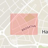 Karta som med röd fyrkant ramar in Halmstad, Stenvinkelsgatan, Gunillagatan, Hallands län