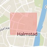 Karta som med röd fyrkant ramar in Klammerdammsgatan, Halmstad, Hallands län