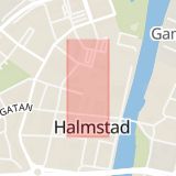 Karta som med röd fyrkant ramar in Halmstad, Köpmansgatan, Hallands län