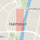Karta som med röd fyrkant ramar in Halmstad, Storgatan, Hallands län