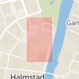 Karta som med röd fyrkant ramar in Halmstad, Kungsbacka, Sjöallén, Bankgatan, Säröleden, Hallands län