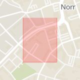 Karta som med röd fyrkant ramar in Seminariegatan, Halmstad, Klipp, Hamngatan, Hallands län