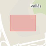 Karta som med röd fyrkant ramar in Halmstad, Vallås, Nyvången, Hallands län