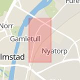 Karta som med röd fyrkant ramar in Halmstad, Gamletullsgatan, Varberg, Himle, Hallands län