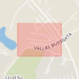 Karta som med röd fyrkant ramar in Vallås, Sutarängsvägen, Halmstad, Hallands län