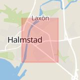 Karta som med röd fyrkant ramar in Wrangelsgatan, Halmstad, Falkenberg, Hallands län
