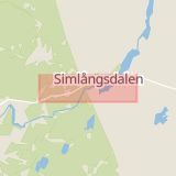 Karta som med röd fyrkant ramar in Brearedsvägen, Simlångsdalen, Halmstad, Hallands län