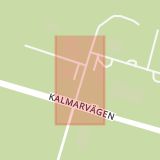 Karta som med röd fyrkant ramar in Mineralvägen, Nybro, Kalmar län