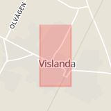 Karta som med röd fyrkant ramar in Vislanda, Fabriksgatan, Alvesta, Kronobergs län