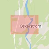 Karta som med röd fyrkant ramar in Oskarström, Halmstad, Hallands län