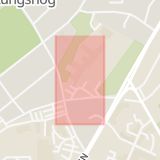 Karta som med röd fyrkant ramar in Märta Ljungbergsvägen, Kungshögsskolan, Ljungby, Kronobergs län