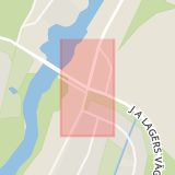 Karta som med röd fyrkant ramar in Norrleden, Sickingevägen, Ljungby, Kronobergs län