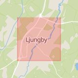 Karta som med röd fyrkant ramar in Ljungby Kommun, Ljungby, Kronobergs län