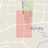 Karta som med röd fyrkant ramar in Ryssby, Ljungby, Kronobergs län