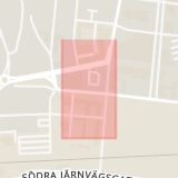 Karta som med röd fyrkant ramar in Oxtorget, Växjö, Kronobergs län
