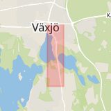 Karta som med röd fyrkant ramar in Teleborgsvägen, Växjö, Kronobergs län
