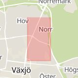 Karta som med röd fyrkant ramar in Gamla Norrvägen, Växjö, Kronobergs län