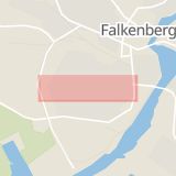 Karta som med röd fyrkant ramar in Falkenberg, Södergatan, Hallands län