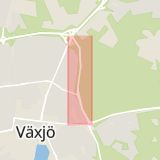 Karta som med röd fyrkant ramar in Österleden, Norremark, Växjö, Kronobergs län