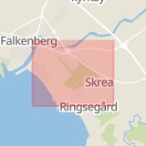 Karta som med röd fyrkant ramar in Strandvägen, Falkenberg, Hallands län