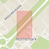 Karta som med röd fyrkant ramar in Norremark, Sandsbrovägen, Växjö, Kronobergs län