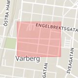 Karta som med röd fyrkant ramar in Brunnsberg, Varberg, Laholmsvägen, Halmstad, Norrgatan, Hallands län