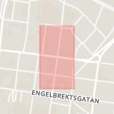 Karta som med röd fyrkant ramar in Magasinsgatan, Östra Långgatan, Varberg, Hallands län