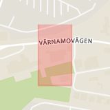 Karta som med röd fyrkant ramar in Värnamovägen, Äckregårdsvägen, Varberg, Hallands län