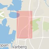 Karta som med röd fyrkant ramar in Birger Svenssons Väg, Varberg, Hallands län