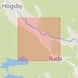 Karta som med röd fyrkant ramar in Storgatan, Ruda, Högsby, Kalmar län