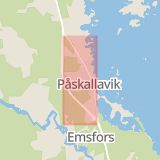 Karta som med röd fyrkant ramar in Påskallavik, Kustvägen, Oskarshamn, Kalmar län