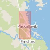 Karta som med röd fyrkant ramar in Kustvägen, Påskallavik, Oskarshamn, Kalmar län