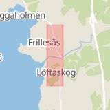 Karta som med röd fyrkant ramar in Göteborgsvägen, Frillesås, Kungsbacka, Hallands län