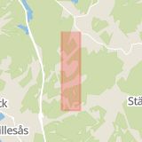 Karta som med röd fyrkant ramar in Bredaredsvägen, Frillesås, Kungsbacka, Hallands län