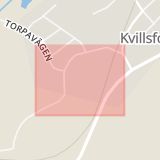 Karta som med röd fyrkant ramar in Västra Storgatan, Kvillsfors, Vetlanda, Jönköpings län