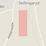 Karta som med röd fyrkant ramar in Brunnsgatan, Jönköping, Skillingaryd, Vaggeryds Kommun, Skatten, Jönköpings län