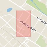 Karta som med röd fyrkant ramar in Kyrkogatan, Norra Bollgatan, Vetlanda, Jönköpings län