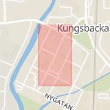 Karta som med röd fyrkant ramar in Storgatan, Norra Torggatan, Hallands län