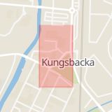 Karta som med röd fyrkant ramar in Kungsbacka, Tvååker, Brogatan, Storgatan, Hallands län