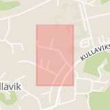 Karta som med röd fyrkant ramar in Astrid Anderssons Väg, Kullavik, Genstigen, Hallands län