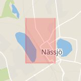 Karta som med röd fyrkant ramar in Nässjö, Storgatan, Jönköpings län