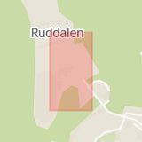 Karta som med röd fyrkant ramar in Ruddalen, Musikvägen, Göteborg, Västra Götalands län